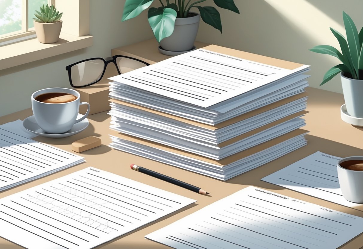Practice Worksheets: Essential Guides, Types & Tips for Learners LearningMole A tidy desk with writing practice worksheets, a pencil, an eraser, a cup of coffee, a small plant, and reading glasses arranged neatly.