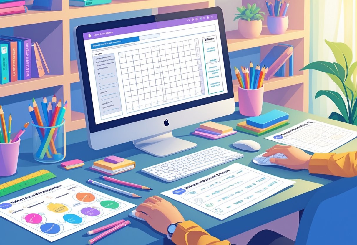 Practice Worksheets: Essential Guides, Types & Tips for Learners LearningMole A tidy desk with a computer showing a worksheet template, surrounded by stationery and printed practice worksheets, with a hand working on the computer.