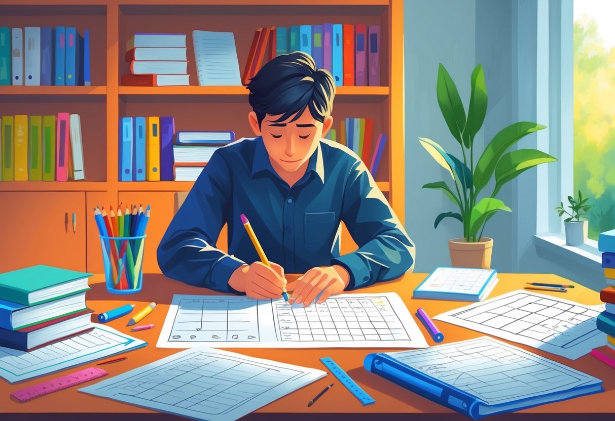 Practice Worksheets: Essential Guides, Types & Tips for Learners LearningMole A student sitting at a desk working on worksheets with study materials around and a bookshelf in the background.