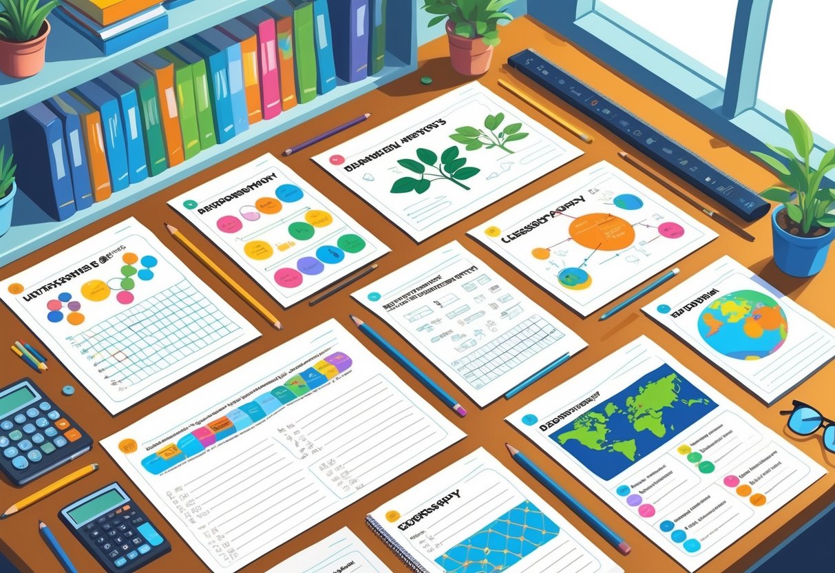 Assessment Worksheets: Essential Guides, Tips & Free Printables LearningMole A desk with various educational worksheets and study tools representing different school subjects.