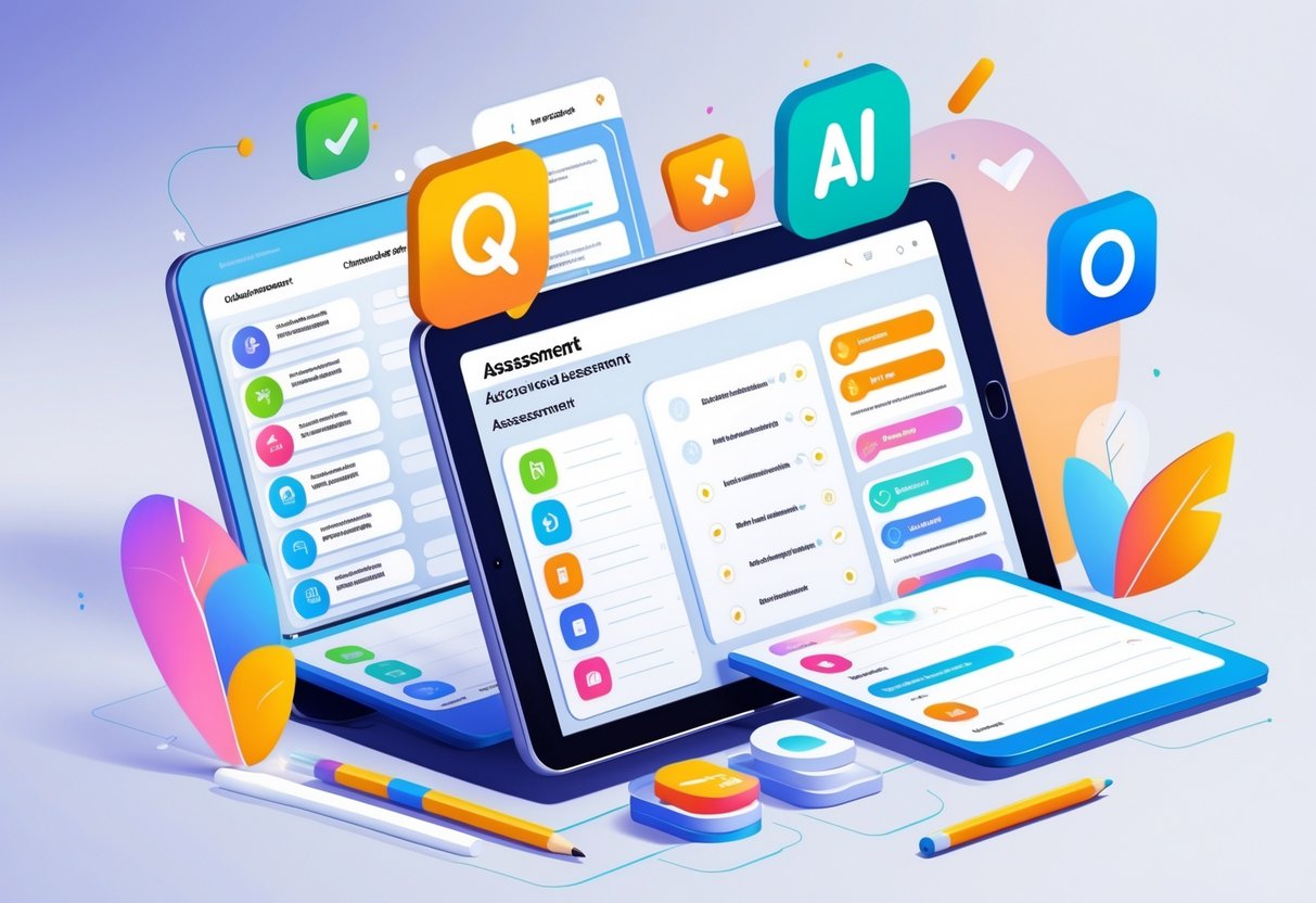 Assessment Worksheets: Essential Guides, Tips & Free Printables LearningMole A tablet showing colourful interactive assessment worksheets with various question types and digital tools around it.