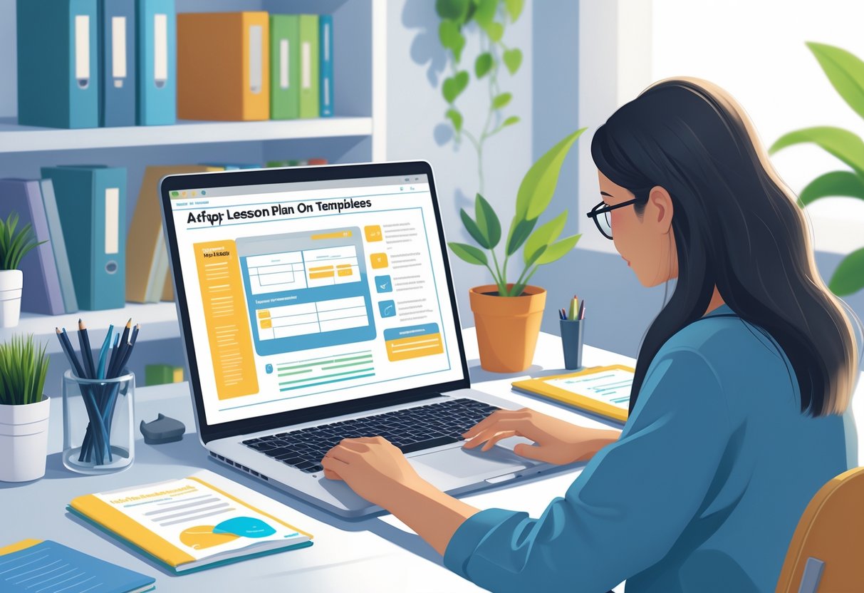 Lesson Plan Templates: Comprehensive Guide & Free Resources LearningMole A person working at a desk with a laptop and tablet, surrounded by notebooks and books, adapting lesson plans for online courses.