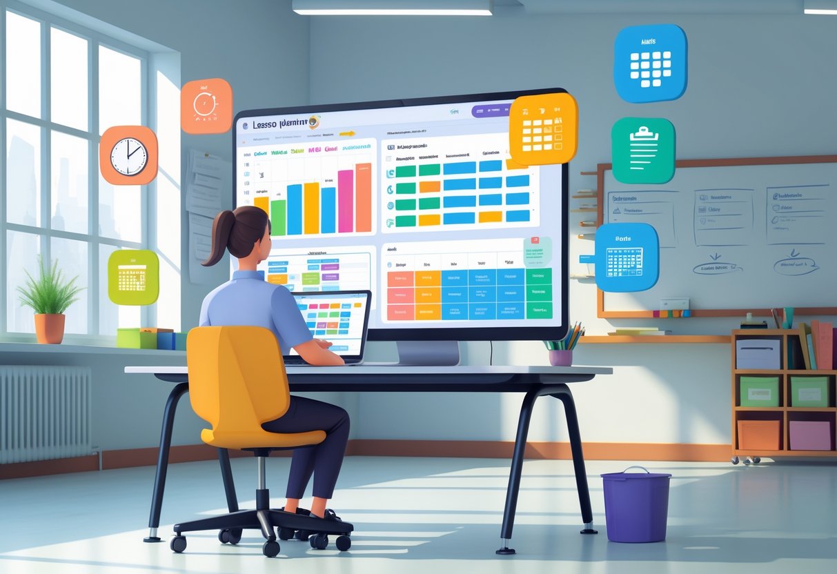 Lesson Planning Tools: Top Apps, Platforms, and Effective Strategies LearningMole A teacher working on a laptop in a bright classroom, using digital tools for lesson planning with educational materials and a whiteboard in the background.