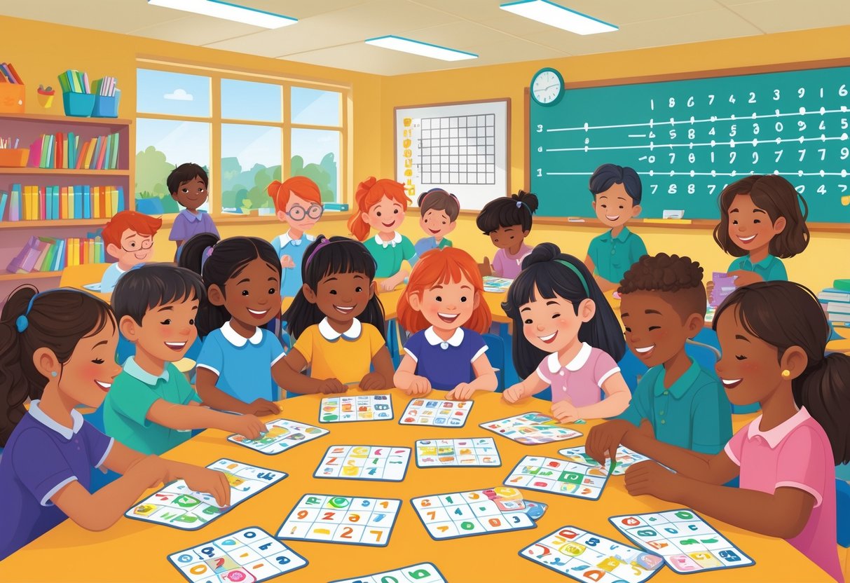 SATs Resources: Essential Tools and Strategies for KS2 Success LearningMole A group of primary school children playing maths revision games together in a bright classroom with a teacher helping them.