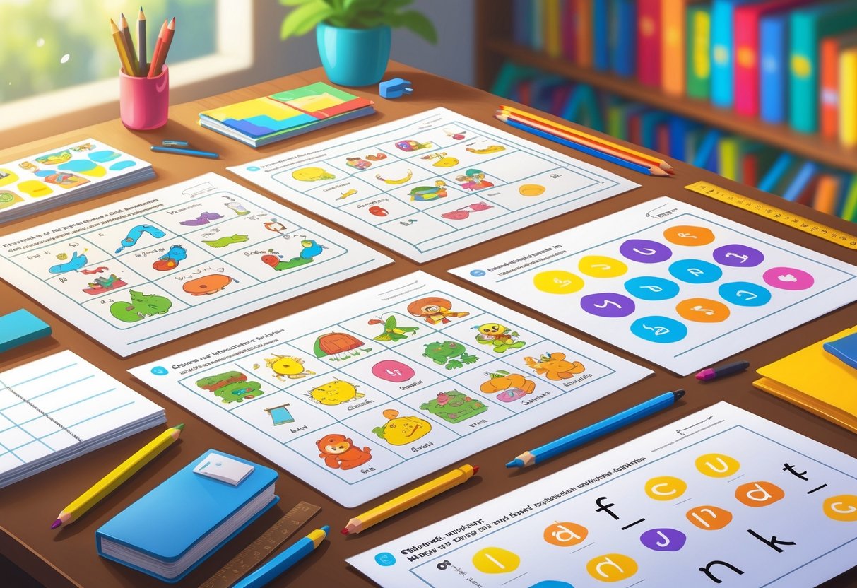 Homework Sheets: The Ultimate Guide to Effective Learning Tools Homework LearningMole A study desk with literacy and language homework sheets, pencils, markers, and a bookshelf in the background.