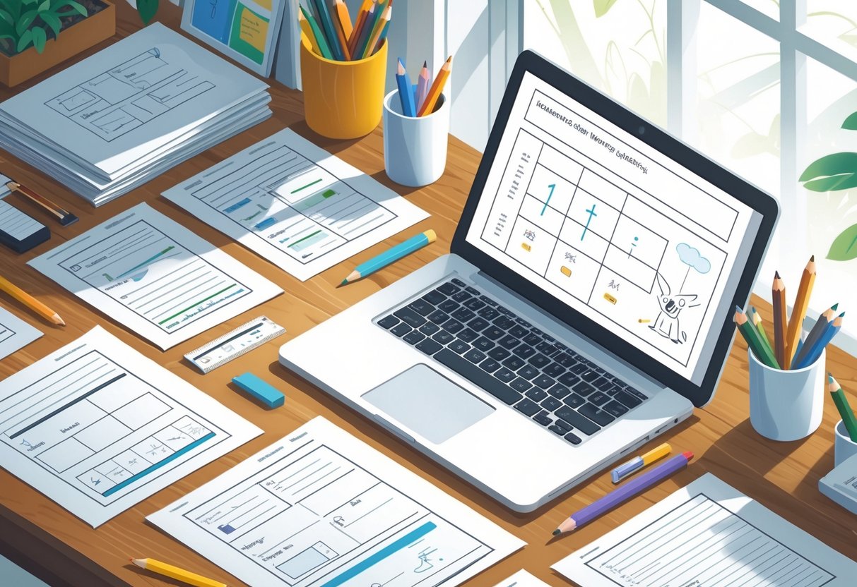 Homework Sheets: The Ultimate Guide to Effective Learning Tools Homework LearningMole A tidy desk with printed homework sheets, a laptop showing a digital homework sheet, and stationery items arranged neatly.