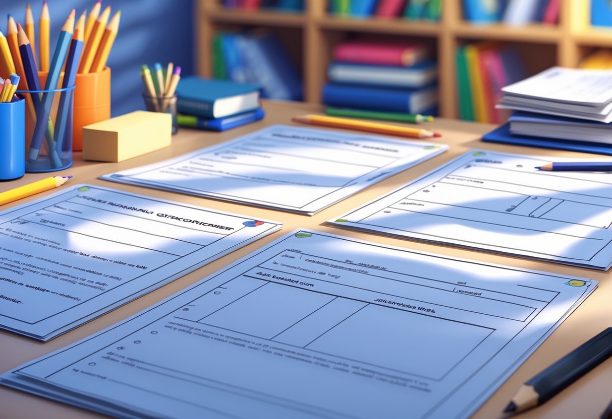 Homework Sheets: The Ultimate Guide to Effective Learning Tools Homework LearningMole A tidy study desk with homework sheets and stationery arranged neatly, with bookshelves in the background.