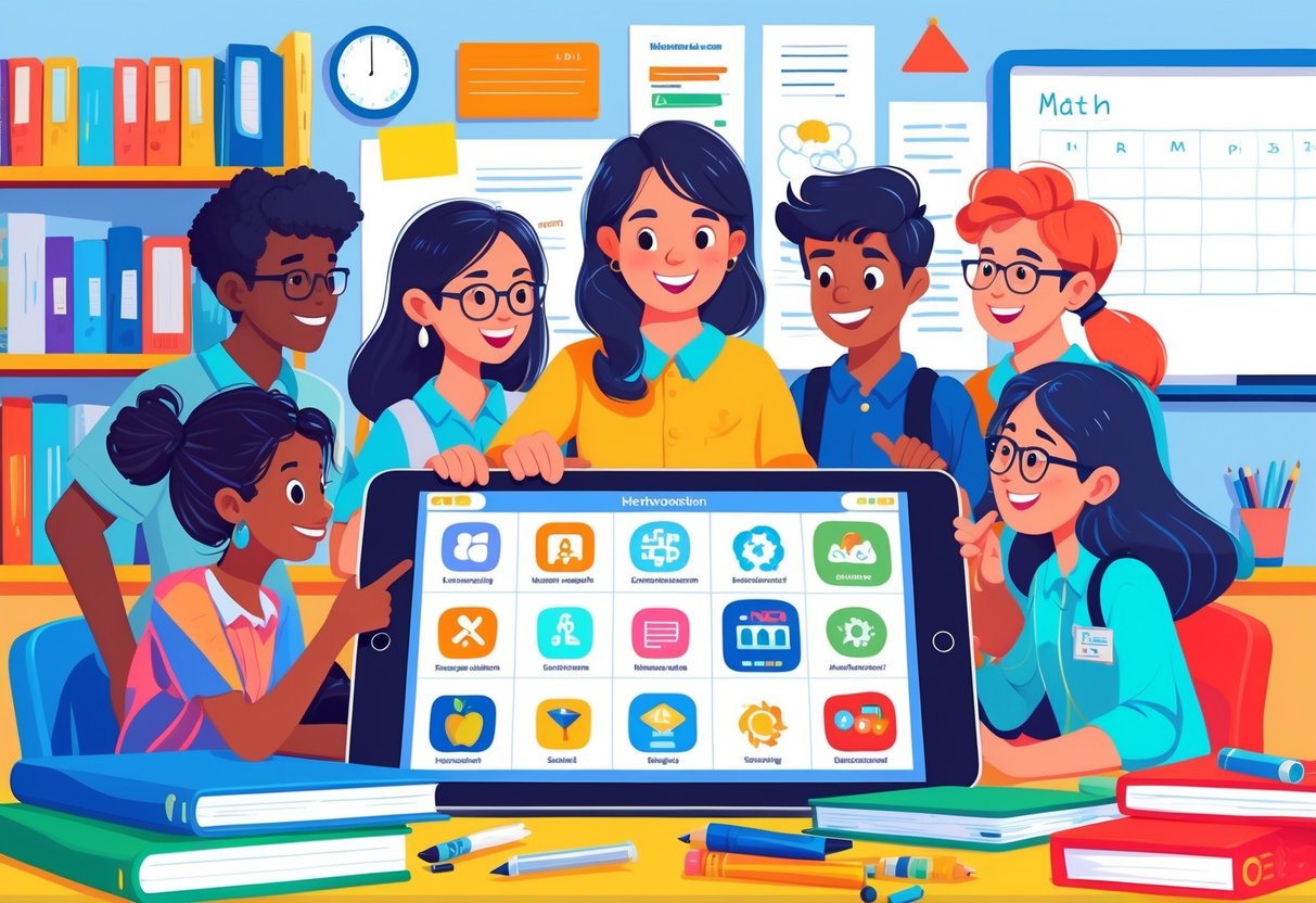 Homework Help Resources: Your Guide to the Best Tools and Tips LearningMole A group of students and a teacher using a large tablet with educational apps in a classroom setting.