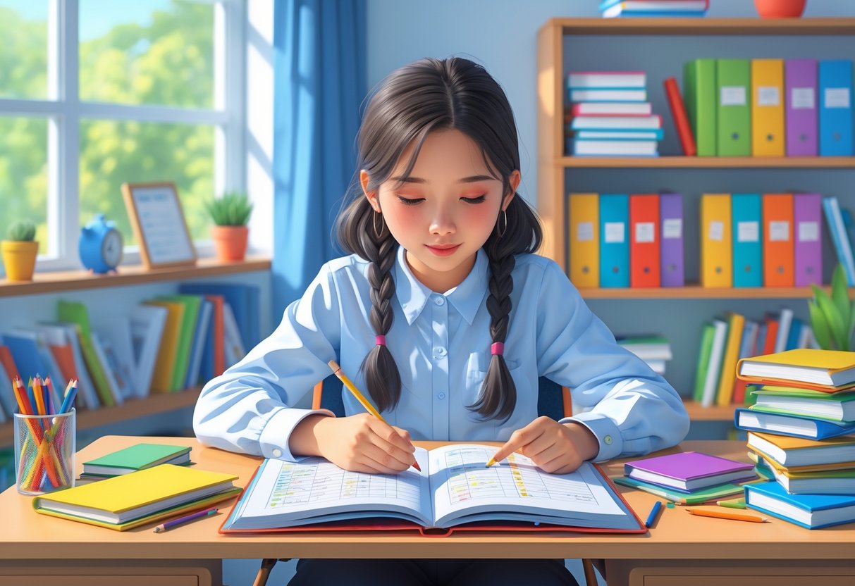 Reading Homework: Strategies, Activities, and Resources for Success LearningMole A student working at a desk with worksheets, books, and study materials in a bright, organised study space.