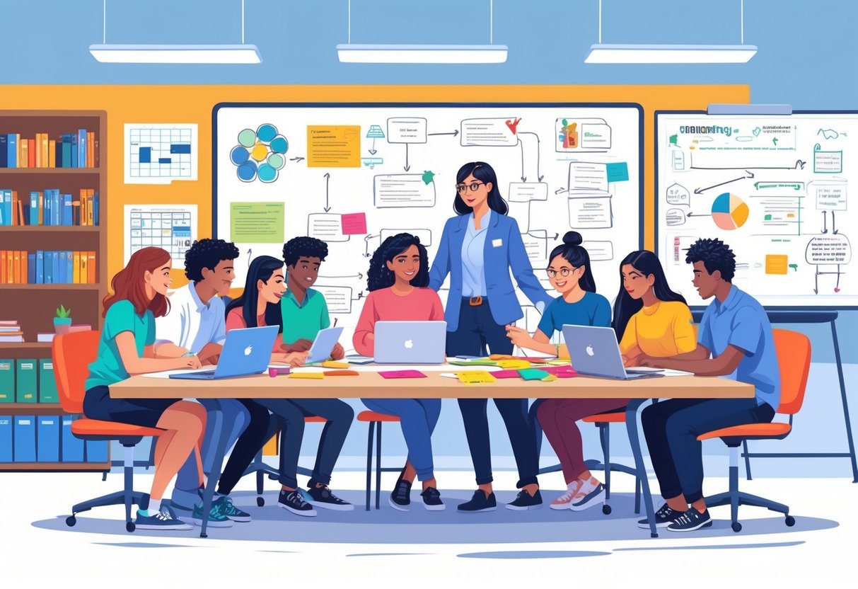 Project Homework Ideas: Inspiring Creative Assignments for Students LearningMole Students and a teacher working together around a table in a classroom, planning and discussing a project.