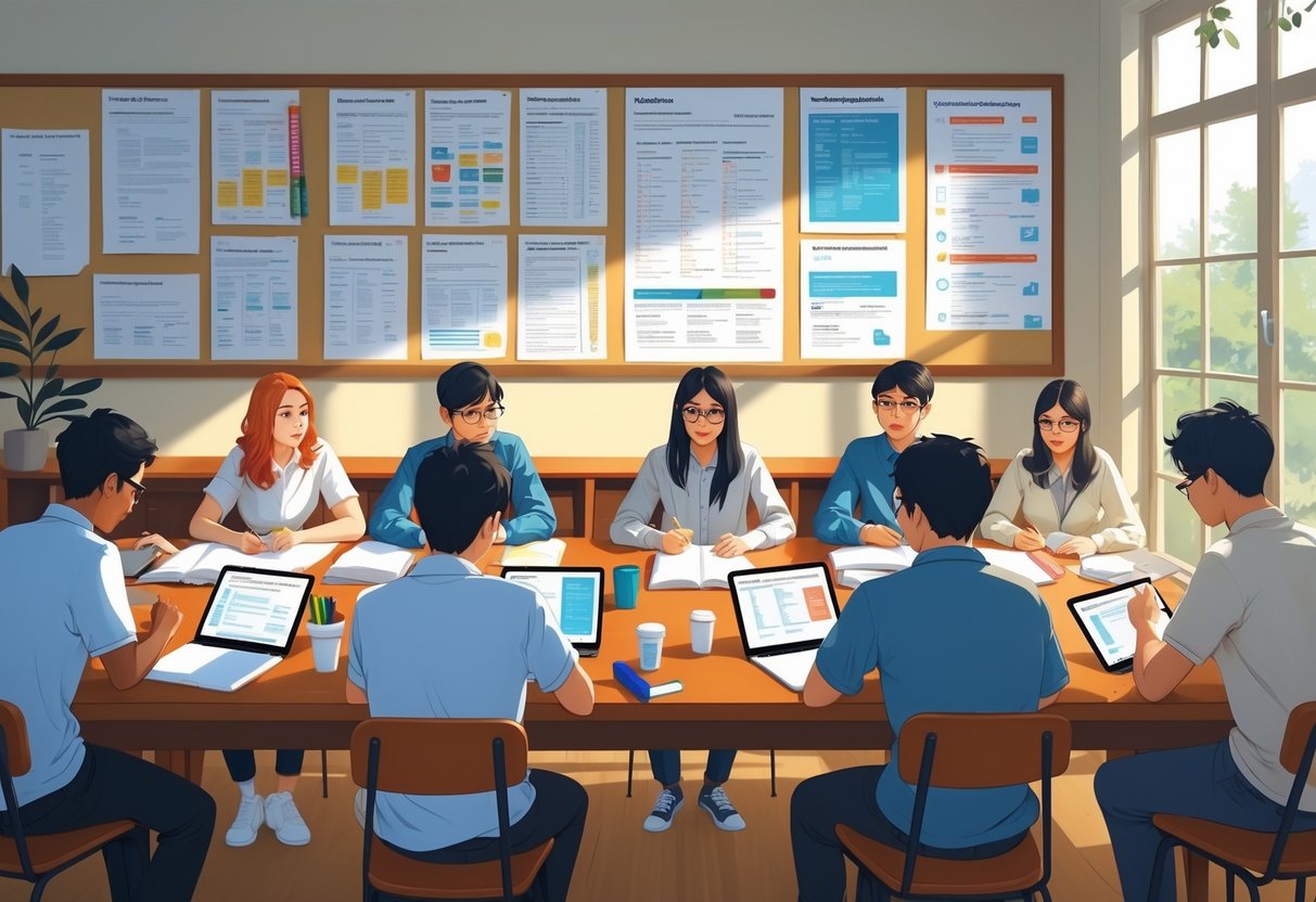 Exam Preparation Resources: Best Tools, Guides & Tips for Success LearningMole A group of students studying together at a table with textbooks and tablets, surrounded by exam preparation charts and materials.