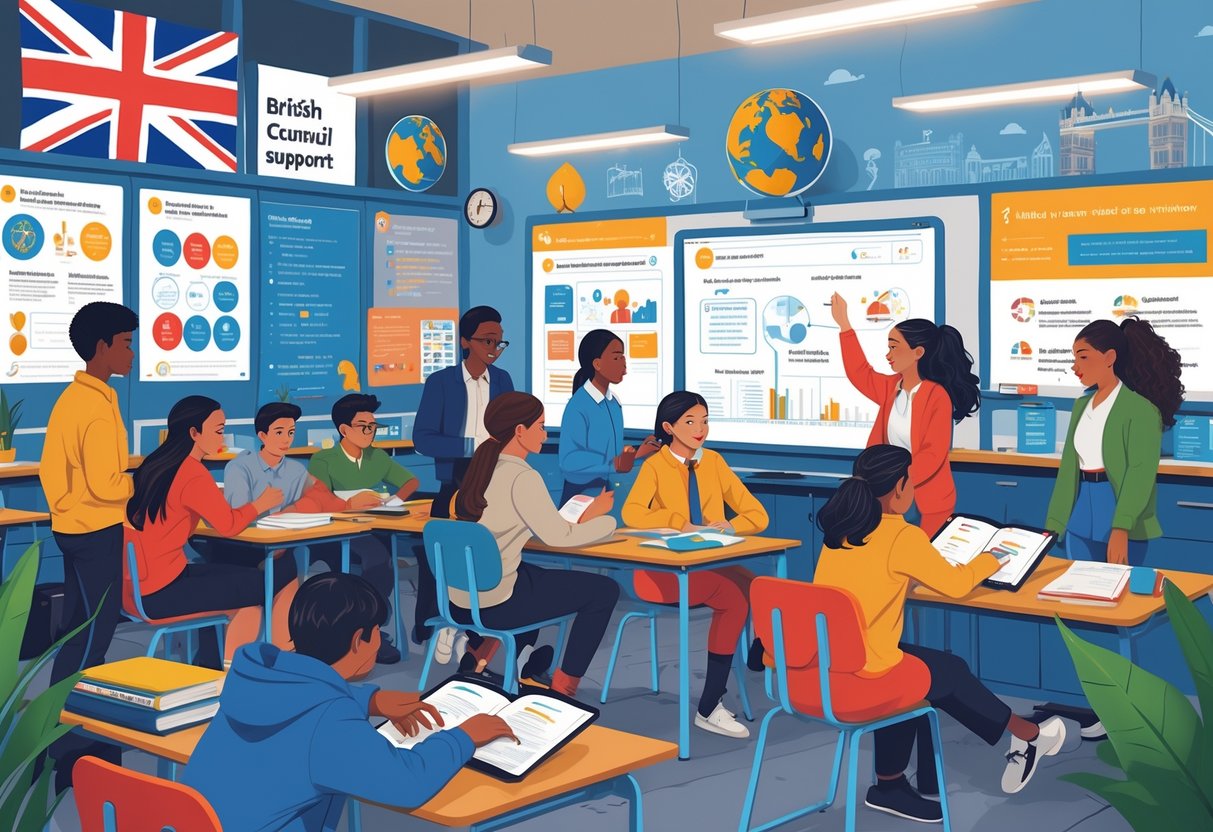 British Curriculum Resources: Comprehensive Guide for Teachers & Schools LearningMole A group of diverse students and teachers working together in a classroom with educational materials and a window showing British landmarks.