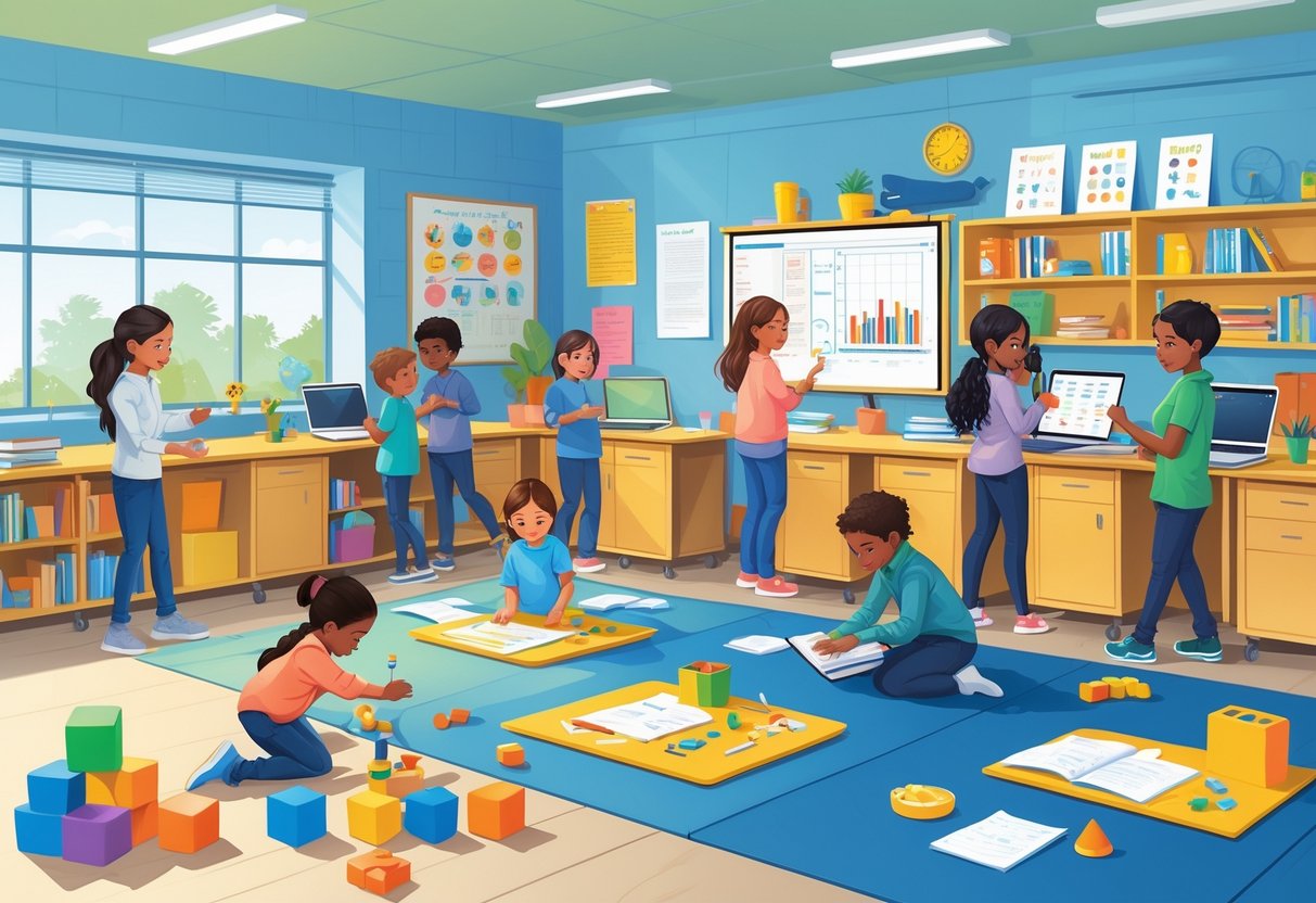 Inquiry Based Learning Resources: Essential Tools & Strategies LearningMole A classroom with students of different ages working at three separate learning stations, each engaged with materials suited to their level, guided by a teacher.