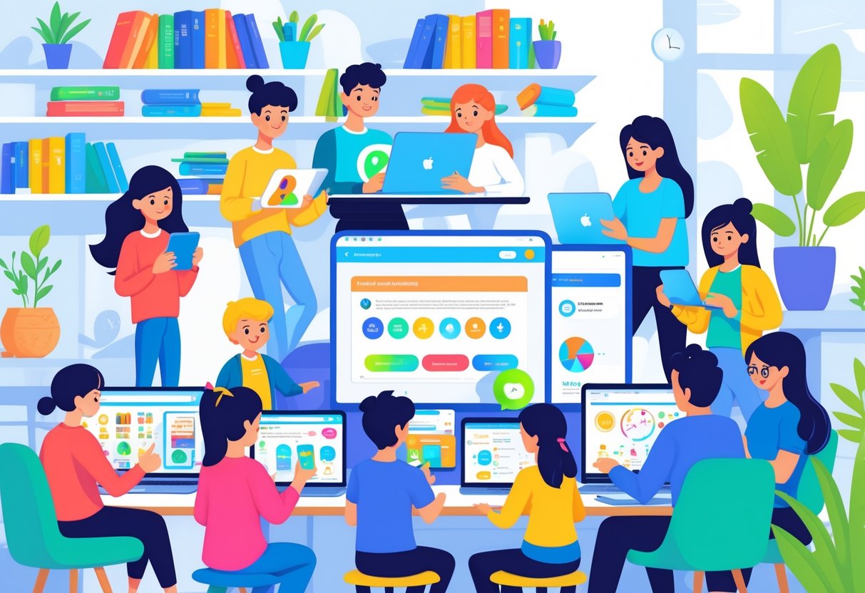 Educational Apps: The Ultimate Guide to Learning Apps in 2025 LearningMole People of different ages using tablets, laptops, and smartphones to learn with educational apps in a bright and welcoming room.