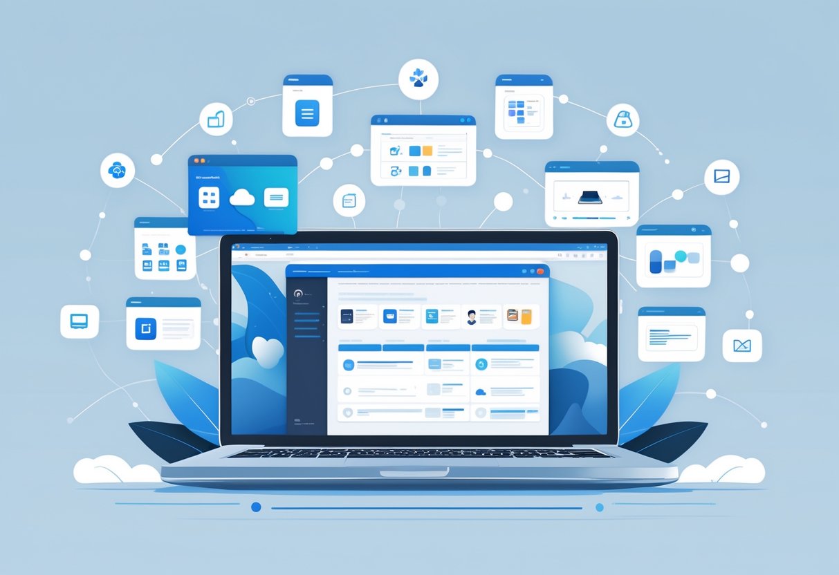 Google Classroom Resources: Essential Digital Tools for Educators Google Classroom LearningMole A modern workspace with a laptop surrounded by floating icons representing digital educational tools and resources connected by an abstract network.