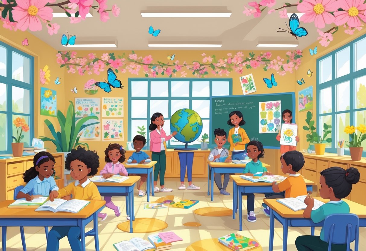 Spring Term Resources: Essential Tools and Ideas for Educators LearningMole A classroom with children engaged in various learning activities surrounded by spring decorations and natural light.