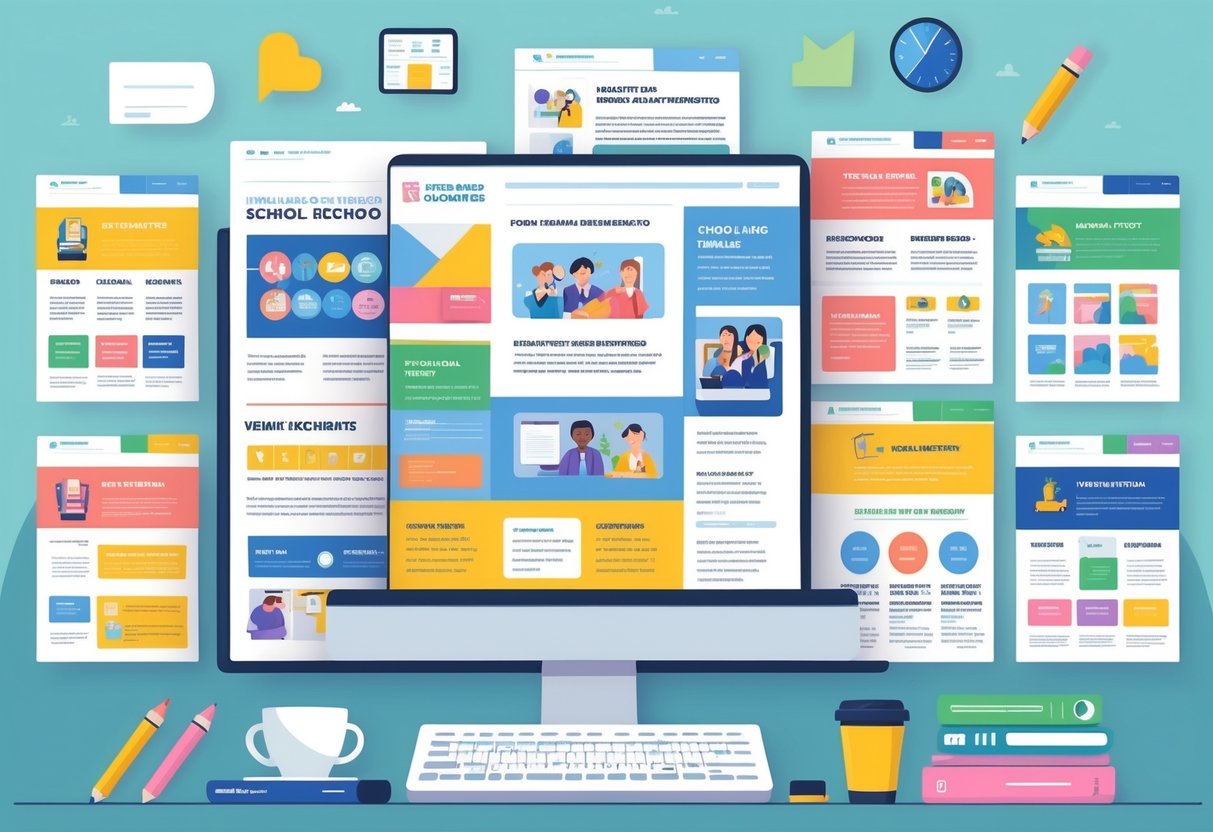 School Newsletter Templates: Creative Designs & Tips for UK Schools LearningMole A selection of different school newsletter templates displayed together, showing various layouts and designs on a desk with school-related items around.