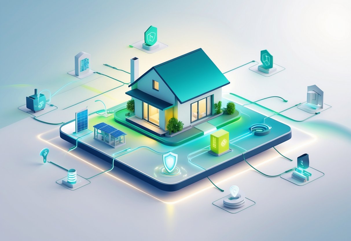 House System Resources: Tools, Guides & Ideas for Schools LearningMole A modern house connected to various resource icons representing energy, water, security, and data, illustrating an integrated house system.