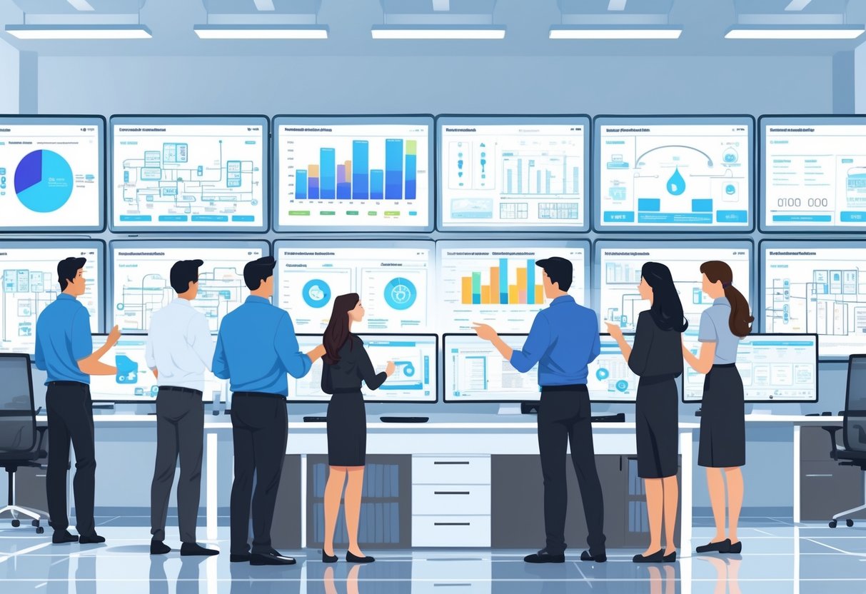 House System Resources: Tools, Guides & Ideas for Schools LearningMole A team of engineers in a control room analysing digital screens showing house system data and diagrams.