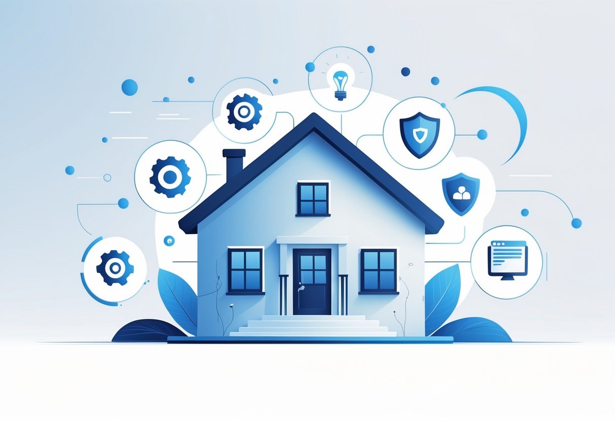 House System Resources: Tools, Guides & Ideas for Schools LearningMole A house surrounded by icons representing system resources like gears, network, shield, light bulb, and documents, symbolising frequently asked questions about house systems.