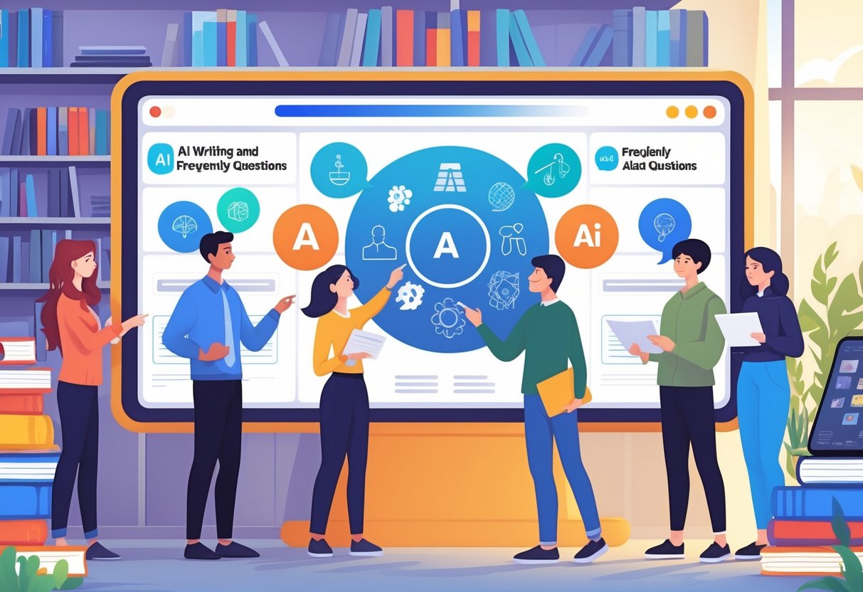 AI Writing Tools for Education: Essential Solutions for Classrooms LearningMole A group of students and teachers gathered around a large digital touchscreen in a classroom, interacting with icons representing AI and writing tools.