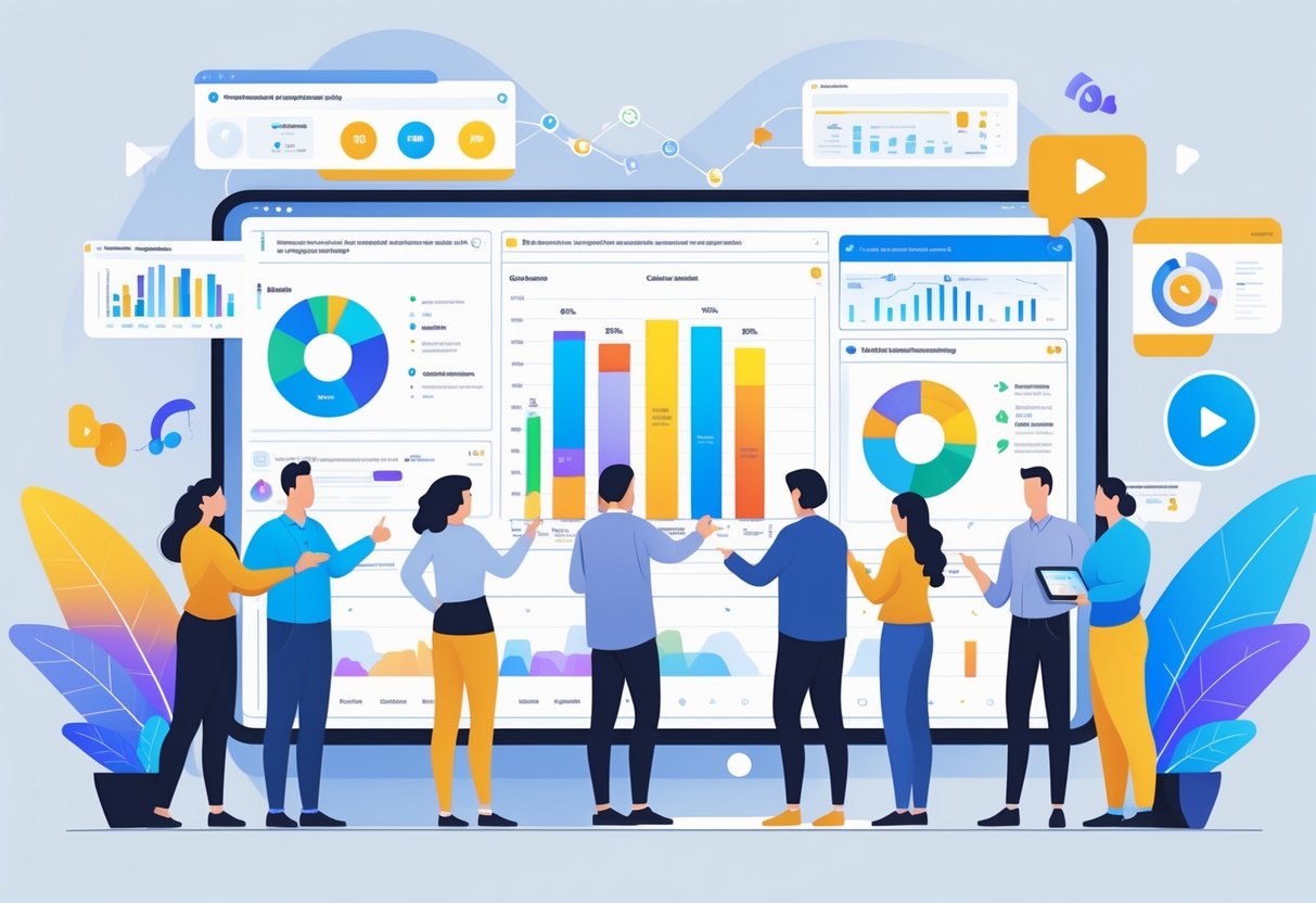 Streaming Education Service: The Complete Guide to Modern Learning LearningMole A group of educators and analysts examining digital charts and graphs on a large screen while students participate in an online class using laptops and tablets.