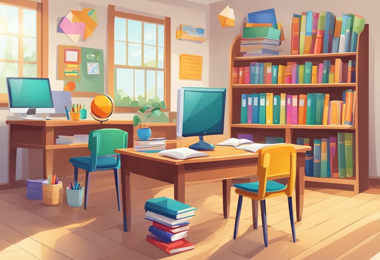 Australian Education: A classroom filled with colorful educational materials and resources, including books, charts, and teaching aids. Bright and inviting atmosphere