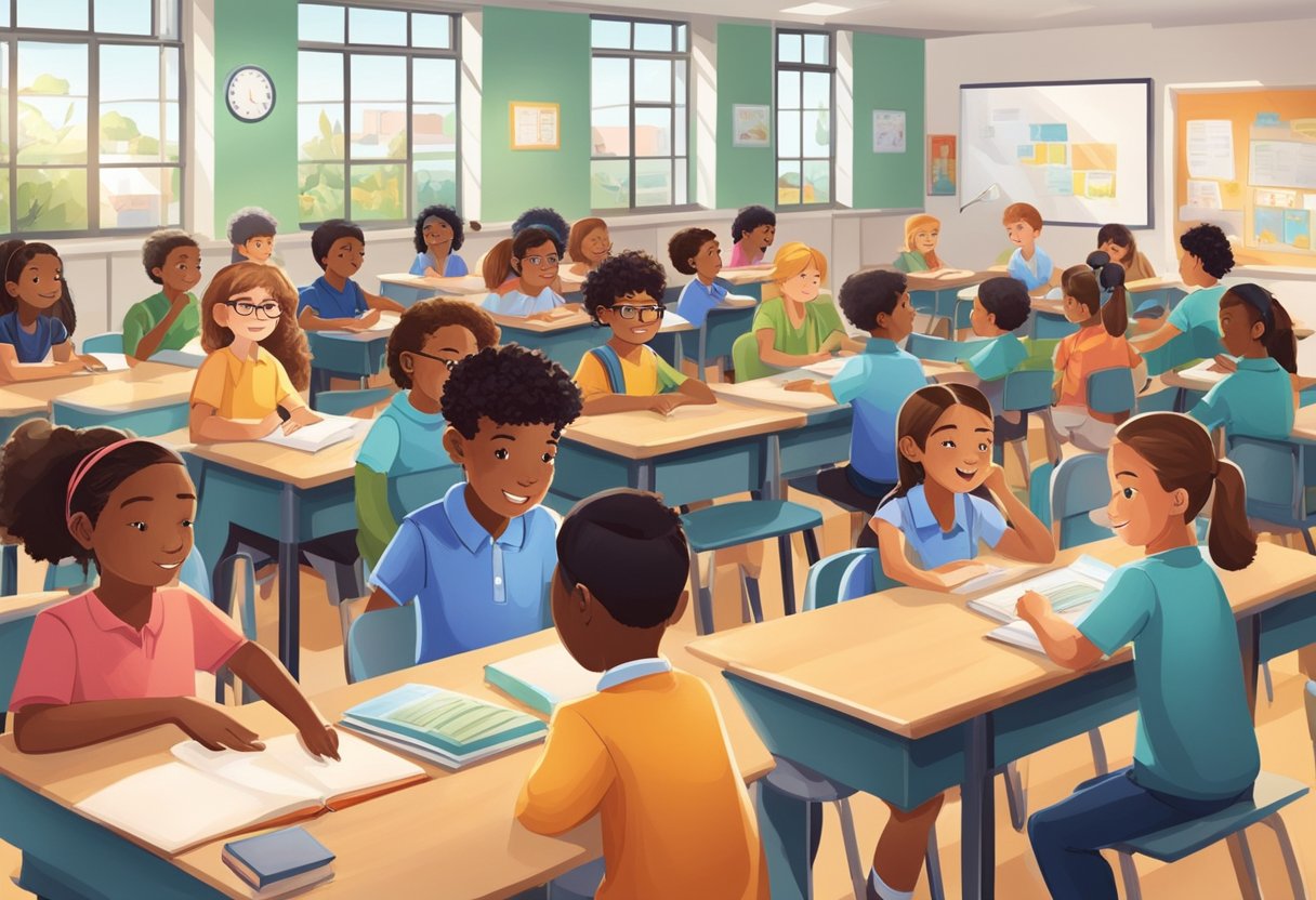 Australian Education: A diverse group of students of different ethnicities and abilities engage in various educational activities in a modern Australian school setting