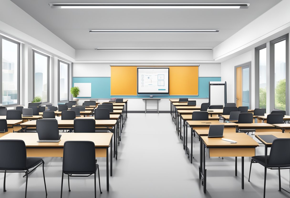Irish curriculum: A modern classroom with interactive whiteboards, tablets, and laptops integrated into the curriculum