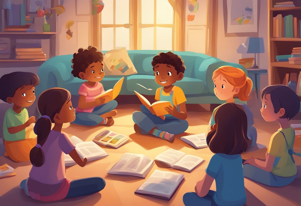 Benefits of Storytelling in Early Childhood Education: Fostering Imagination and Learning benefits of storytelling,storytelling LearningMole Benefits of Storytelling: A group of children sit in a circle, captivated as a storyteller weaves a tale with colorful props and expressive gestures. An open book and a stack of storybooks sit nearby