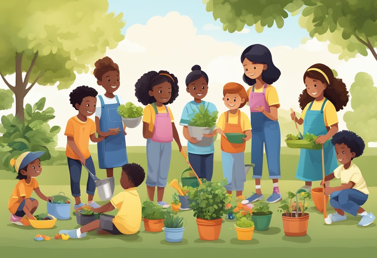 Teaching Healthy Relationships for Kids: Essential Guidance for Parents and Carers healthy relationships,emotion LearningMole A group of diverse children engage in activities like playing games, gardening, and cooking together, showing teamwork and communication