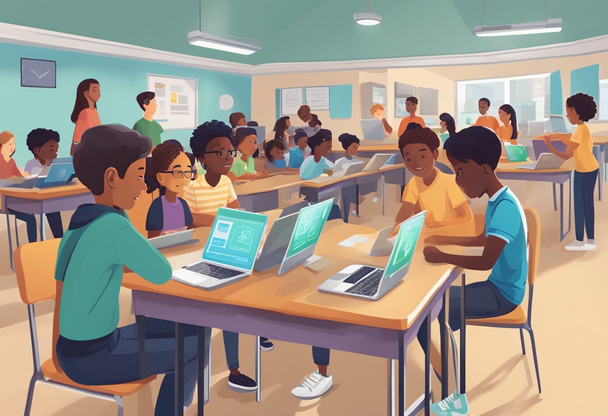 Interactive Lessons on Government and Citizenship: Democracy for Kids Government and Citizenship,government LearningMole A diverse group of students interact with digital lessons on government and citizenship, engaging with interactive activities and discussions