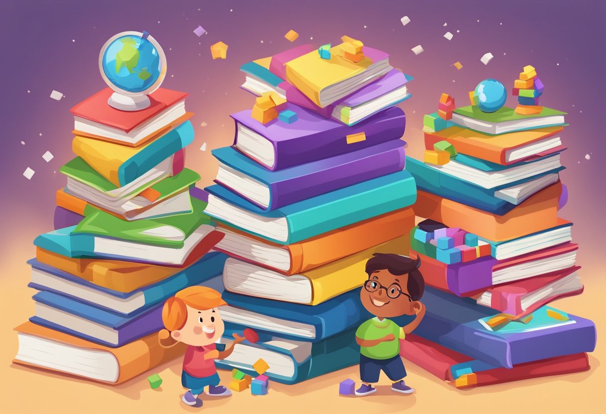 Logic Games Activities for Kids: Fun Ways to Boost Problem-Solving Skills Logic Games LearningMole Logic Games Activities for Kids: A stack of colorful books surrounded by logic games and activities, with kids engaged in problem-solving and critical thinking