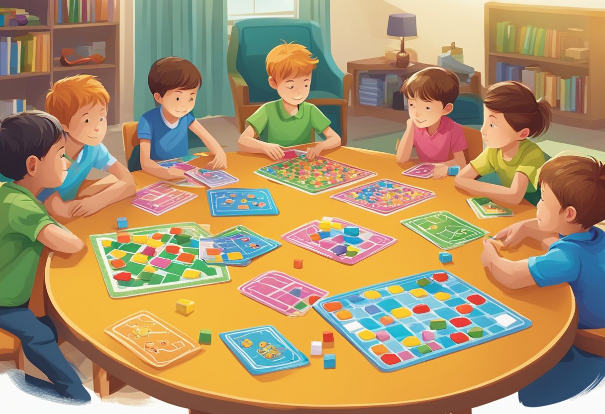 Logic Games Activities for Kids: Fun Ways to Boost Problem-Solving Skills Logic Games LearningMole Logic Games Activities for Kids: A group of children sit around a table, engrossed in logic games. Brightly colored game pieces and cards are spread out in front of them
