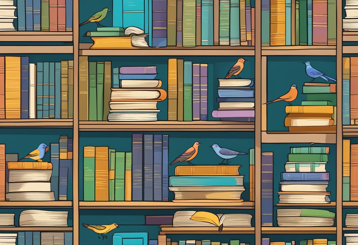 Teaching Poetry and Rhymes: Simple Techniques for Engaging Students Teaching Poetry,rhyme LearningMole A colorful bookshelf filled with poetry books and rhyming dictionaries, surrounded by blooming flowers and flying birds