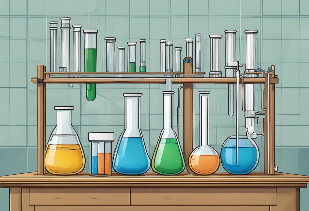 Guide to Teaching Basic Chemistry: Engaging Students with Fundamentals Teaching Basic Chemistry,chemistry LearningMole A laboratory bench with beakers, test tubes, and chemical compounds arranged for a basic chemistry experiment