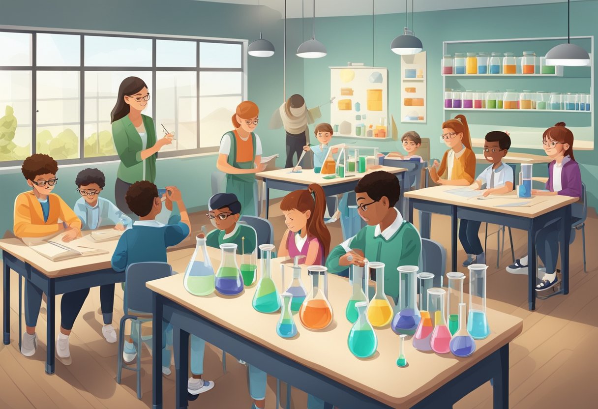 Guide to Teaching Basic Chemistry: Engaging Students with Fundamentals Teaching Basic Chemistry,chemistry LearningMole A classroom setting with students conducting experiments using beakers, test tubes, and various chemical substances under the guidance of a teacher