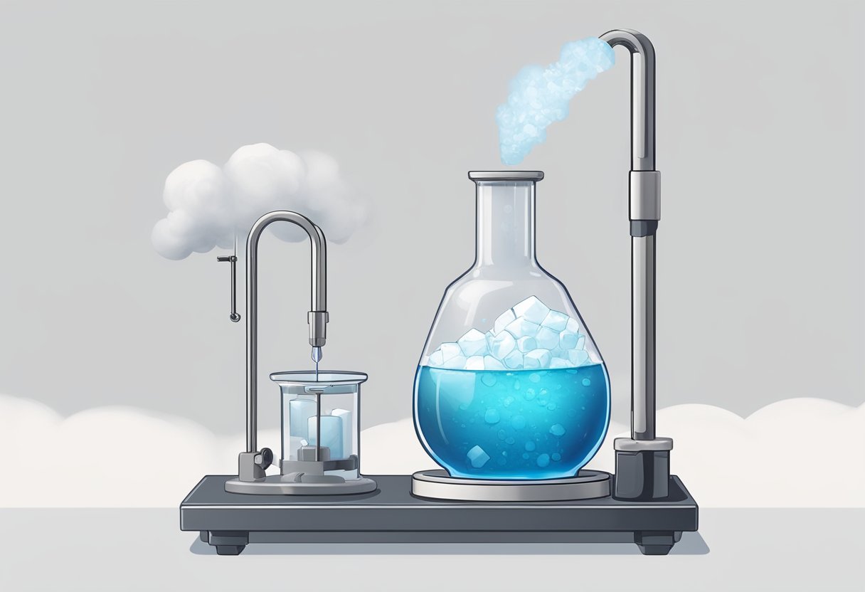 Teaching Basic Chemistry: Simple Strategies for Classroom Success Teaching Basic Chemistry,chemistry LearningMole A beaker filled with liquid boils over a Bunsen burner, while a block of ice melts on a lab bench. A cloud of vapor rises from the boiling liquid