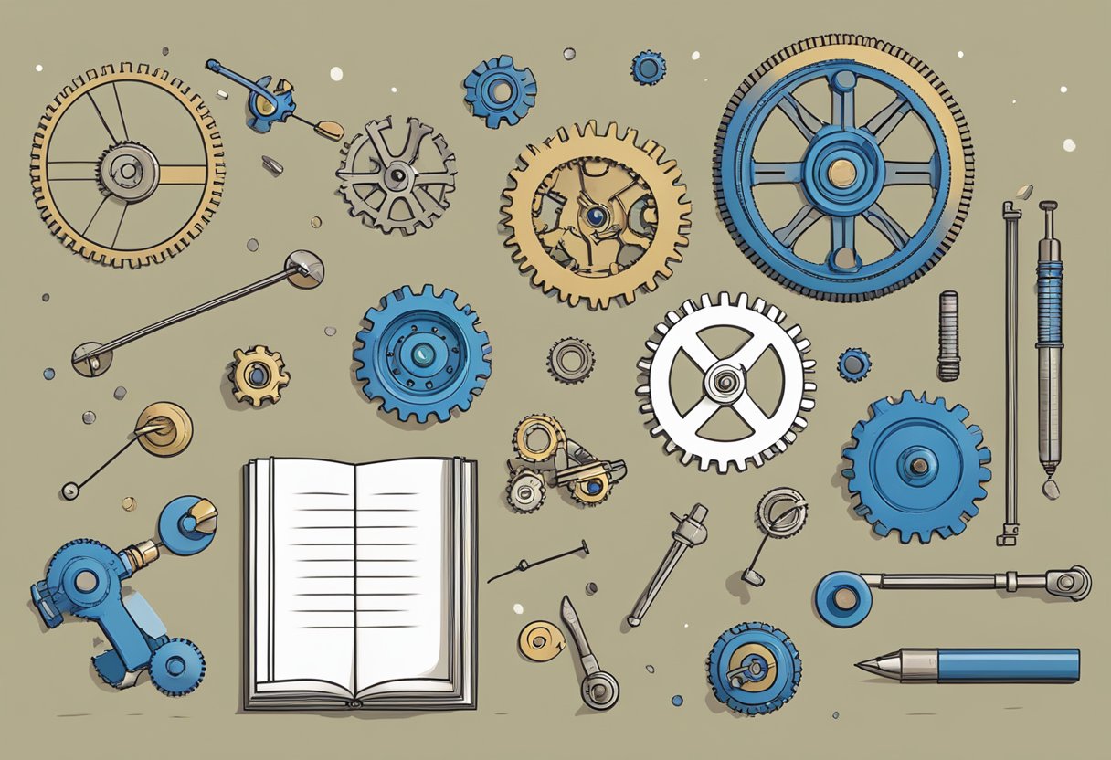 Guide to Teaching Physics Concepts: Making Complex Principles Fun Teaching Physics Concepts,physics education,physics concepts,sound waves,Teaching physics LearningMole A table with various mechanical tools, gears, pulleys, and levers arranged alongside a textbook titled "Essentials of Mechanics Guide to Teaching Physics Concepts."