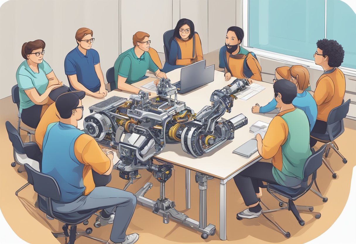 Robotics Introduction: Engaging Young Minds in Technology Teaching Robotics,programming LearningMole Teaching robotics: A classroom setting with a group of teachers gathered around a table, engaged in a professional development session on robotics