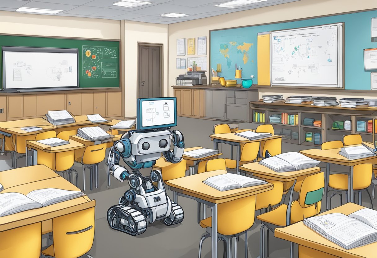 Robotics Introduction: Engaging Young Minds in Technology Teaching Robotics,programming LearningMole Teaching robotics: A classroom with robotics kits, books, and a whiteboard with teaching notes