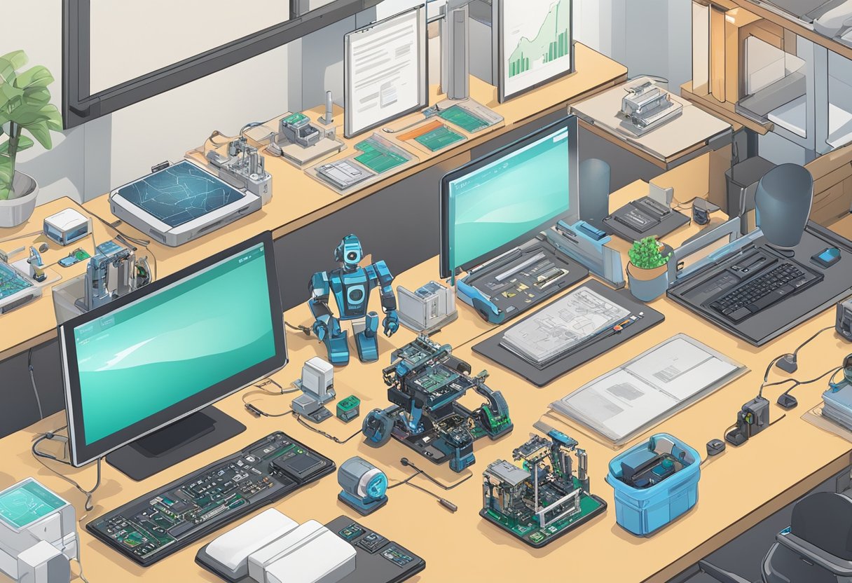 Guide to Teaching Robotics Introduction: Inspiring Young Minds Teaching Robotics,AI,artificial intelligence LearningMole Teaching Robotics Introduction: A classroom with various robotics and AI teaching materials and tools laid out on a table, including circuit boards, sensors, and programming software