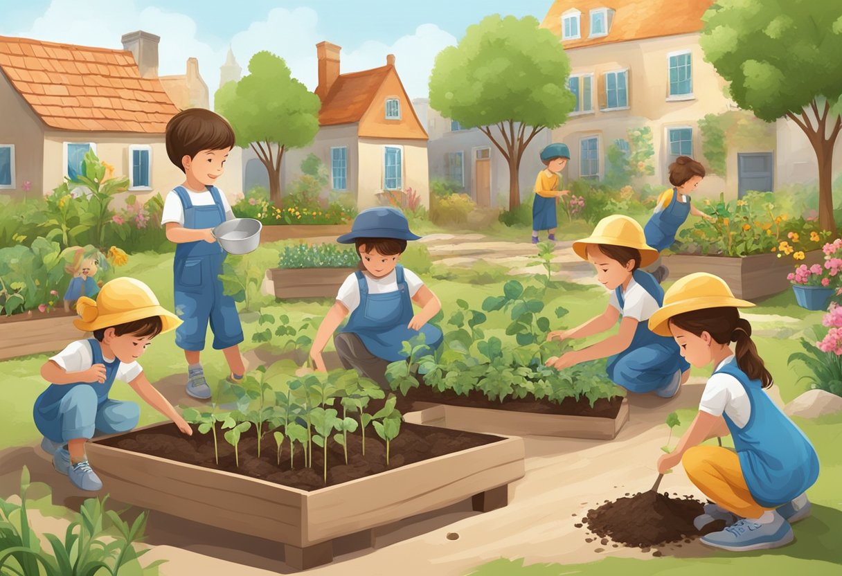 American History Activities for Kids: Fun Ways to Discover Our Heritage American history,history activities,U.S. history,history LearningMole A group of children planting seeds in a garden, surrounded by historical landmarks and symbols of progress