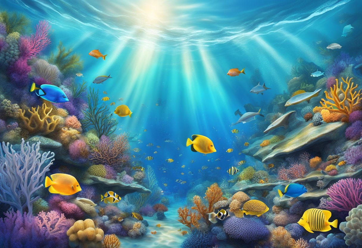 Discover Gulf Countries Geography: Fun Learning Adventure for Kids Gulf countries,Arabian Peninsula,Gulf Region LearningMole A vibrant underwater scene with colorful coral reefs, diverse marine life, and clear blue waters, showcasing the impact of oceans and seas on the geography of Gulf countries