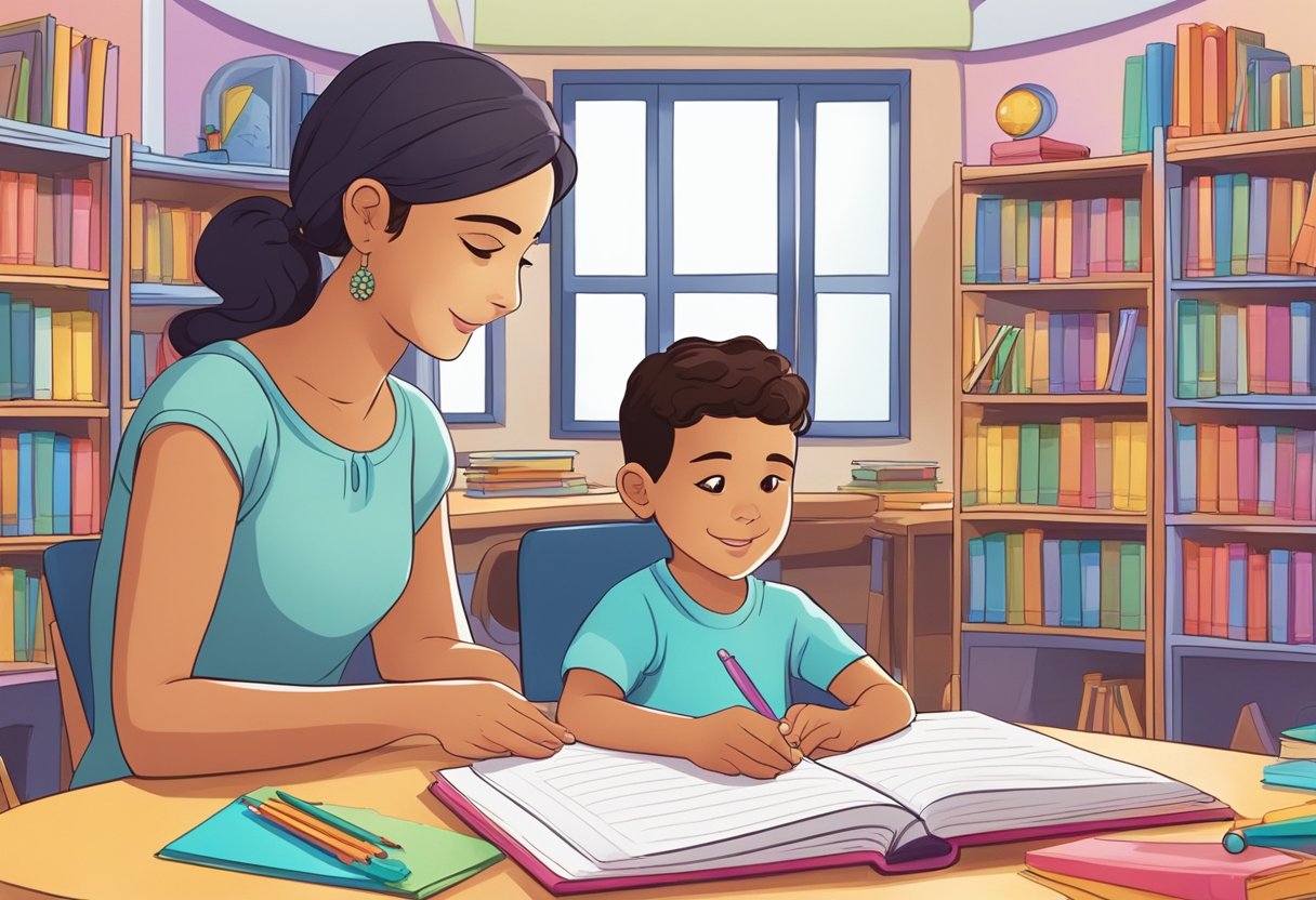 Arabic Learning Resources for Kids: Fun and Educational Tools Arabic learning resources for kids,Arabic Learning Resources,Arabic Learning,Learning Arabic LearningMole A child sits at a desk surrounded by colorful Arabic learning materials, pointing to words in a book while a parent or teacher watches nearby