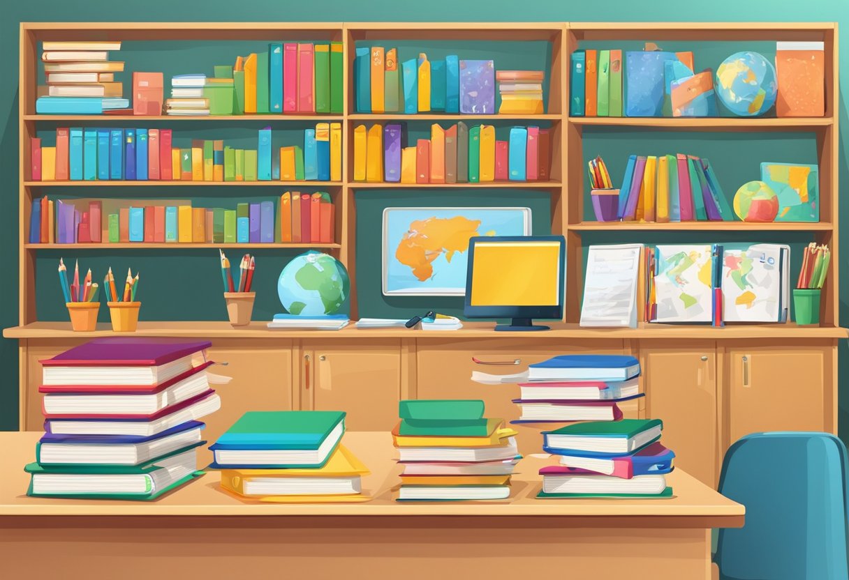 Arabic Learning Resources for Kids: Fun and Educational Tools Arabic learning resources for kids,Arabic Learning Resources,Arabic Learning,Learning Arabic LearningMole A colorful classroom with Arabic alphabet posters, flashcards, and books on shelves. A teacher's desk with teaching materials and a whiteboard with Arabic words and phrases