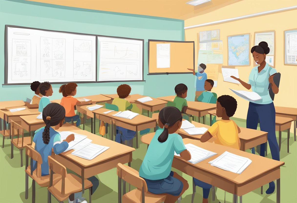 Life Skills Worksheets Grade R-3: Fun Activities for Early Development Life Skills Worksheets for Grade R-3,Life Skills Worksheets,Life Skills LearningMole A classroom setting with children completing worksheets and receiving feedback from a teacher