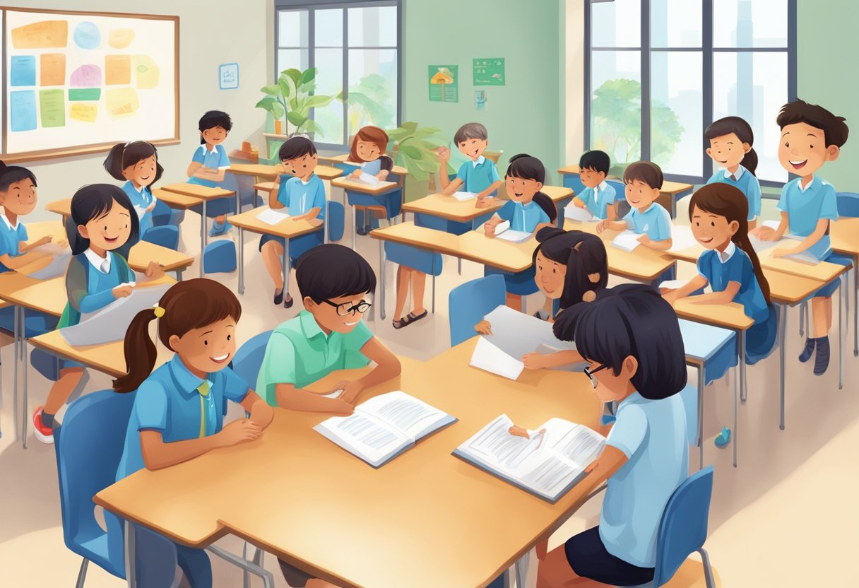 English Language Learning Singapore: Friendly Guide for Beginners English Language Learning in Singapore,English Language Learning,English courses LearningMole A classroom setting with diverse students engaging in various English language learning activities in Singapore