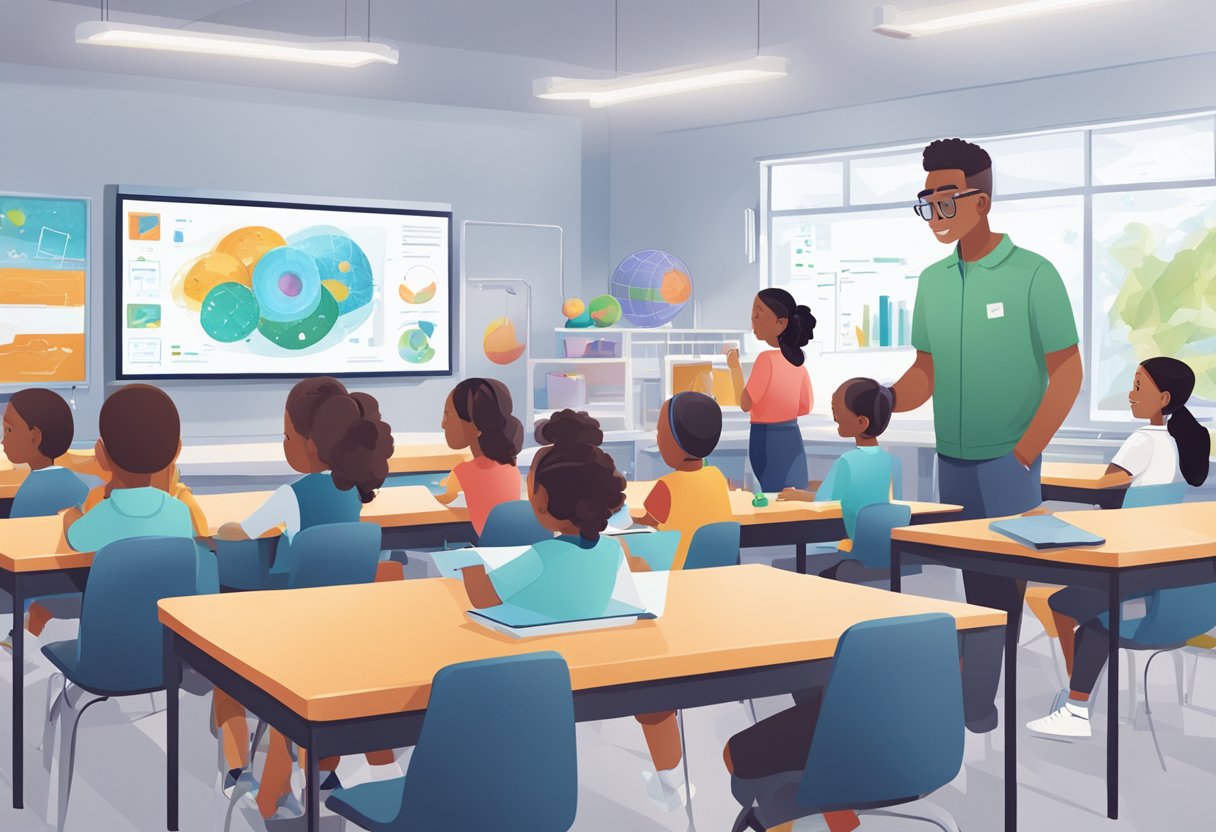 AI Tools Transforming Science Lessons for Primary Students: Fun and Accessible Learning science lessons,ai tools LearningMole A classroom setting with AI tools integrated into science lessons, students engaged in hands-on activities and educators facilitating the learning process