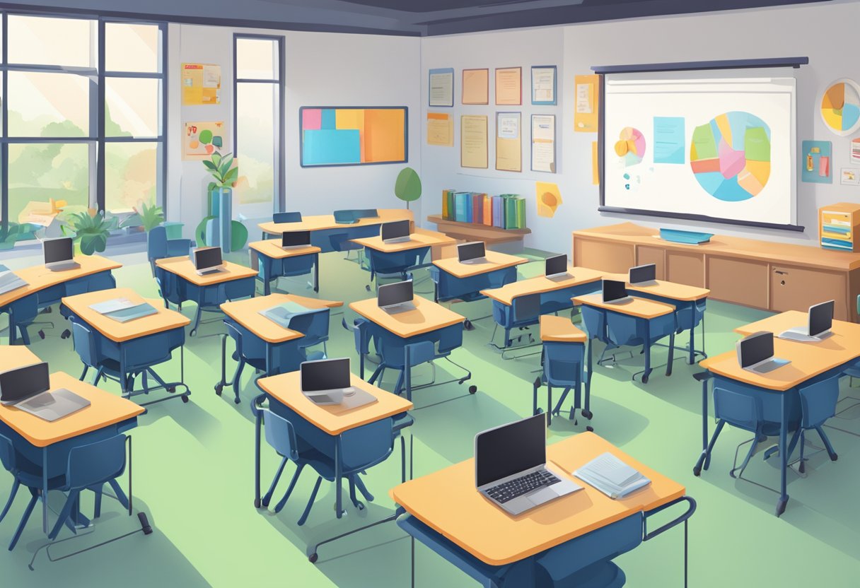 AI-Powered Tools for Primary Teachers in Classroom Management AI-Powered Tools,classroom LearningMole A primary school classroom with AI-powered tools aiding teacher training and professional development